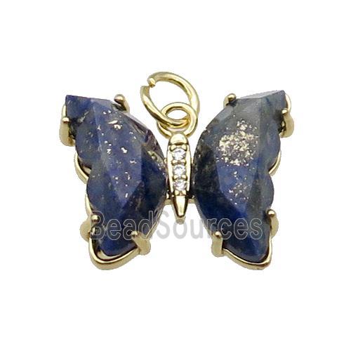 Blue Lapis Lazuli Butterfly Pendant Gold Plated