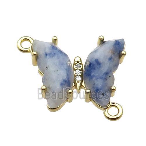 Blue Dalmatian Jasper Butterfly Connector Gold Plated