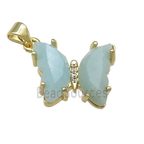 Blue Amazonite Butterfly Pendant Gold Plated