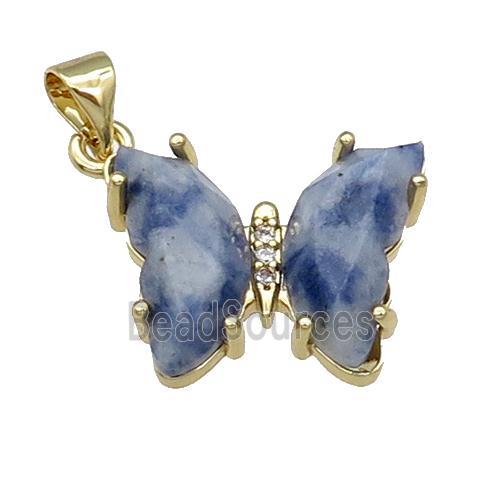 Blue Dalmatian Jasper Butterfly Pendant Gold Plated