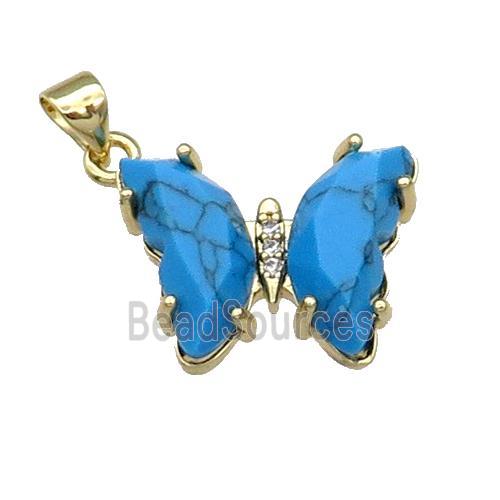 Blue Turquoise Butterfly Pendant Dye Gold Plated