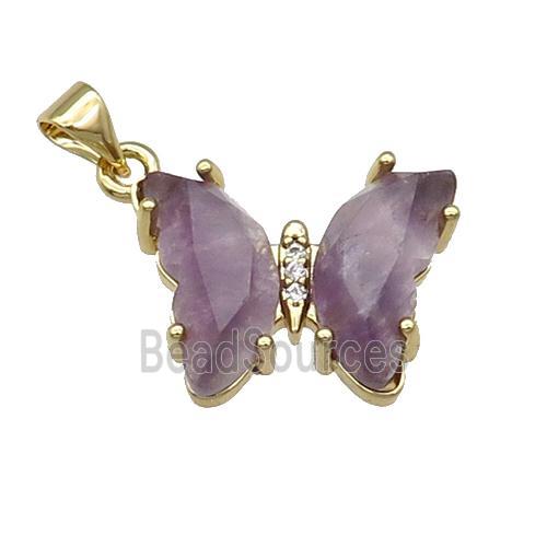 Purple Amethyst Butterfly Pendant Gold Plated