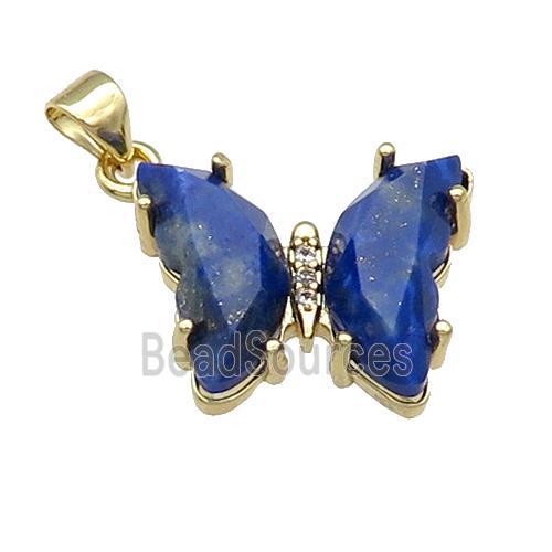 Blue Lapis Lazuli Butterfly Pendant Gold Plated