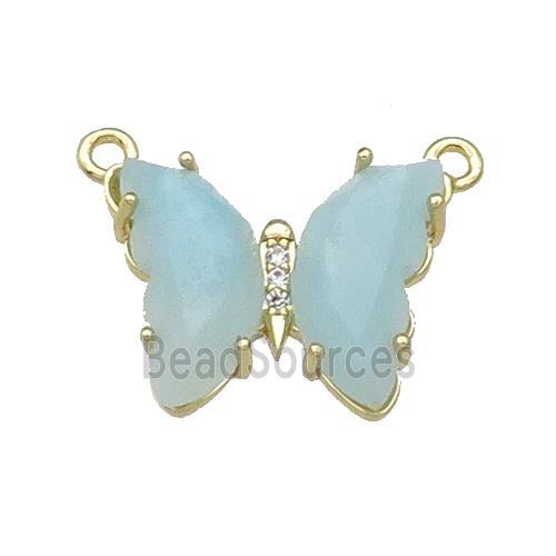 Blue Amazonite Butterfly Pendant With 2loops Gold Plated