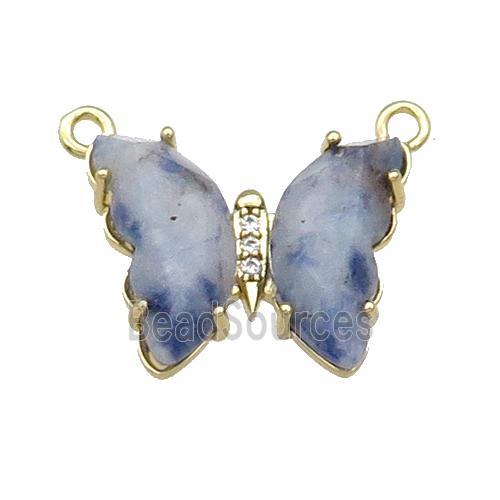 Blue Dalmatian Jasper Butterfly Pendant With 2loops Gold Plated