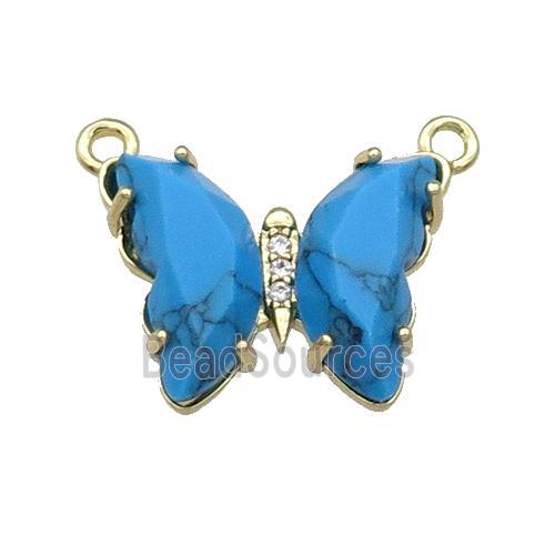 Blue Turquoise Butterfly Pendant With 2loops Dye Gold Plated