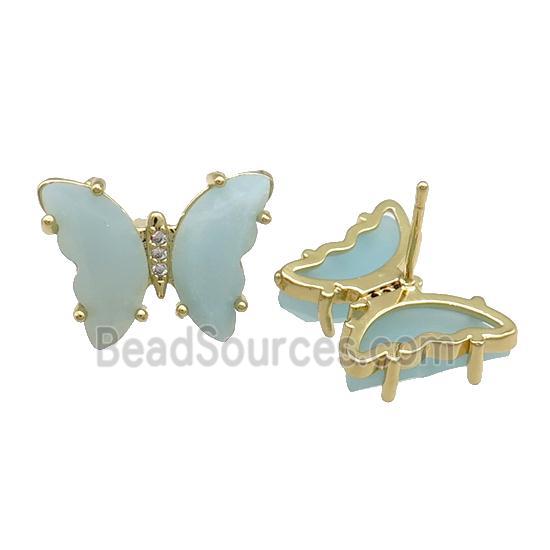 Blue Amazonite Butterfly Stud Earring Gold Plated