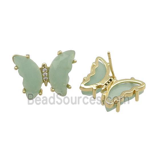 Green Aventurine Butterfly Stud Earring Gold Plated