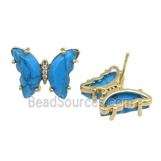 Blue Turquoise Butterfly Stud Earring Dye Gold Plated