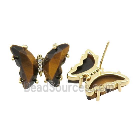 Yellow Tiger Eye Butterfly Stud Earring Gold Plated