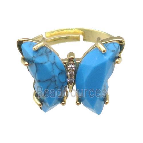 Blue Turquoise Ring Dye Adjustable Gold Plated