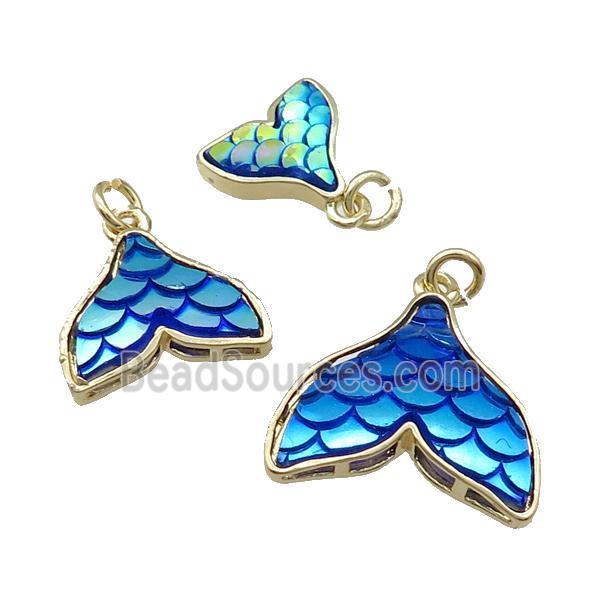 Copper Mermaid Tail Pendant Blue Resin Gold Plated