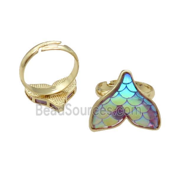 Copper Mermaid Tail Ring Resin Adjustable Gold Plated