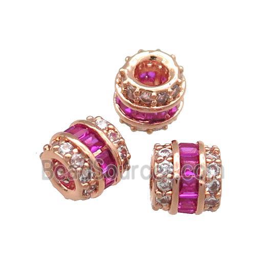 Copper Tube Beads Pave Zircon Large Hole Rose Gold