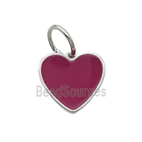 Copper Heart Pendant Red Enamel Platinum Plated