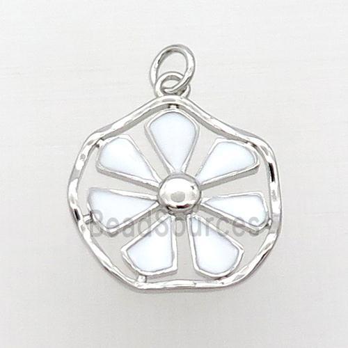 Copper Flower Pendant White Enamel Platinum Plated