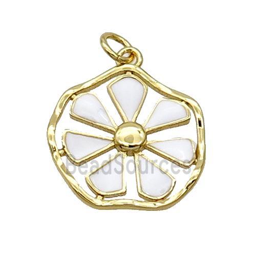 Copper Flower Pendant White Enamel Gold Plated