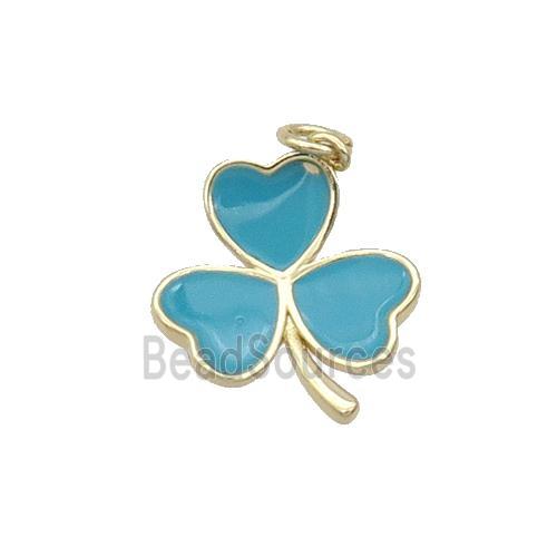 Copper Clover Pendant Teal Enamel Gold Plated