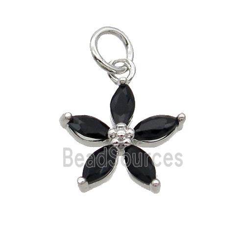 Copper Flower Pendant Pave Black Crystal Platinum Plated