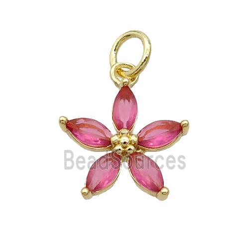 Copper Flower Pendant Pave Pink Crystal Gold Plated