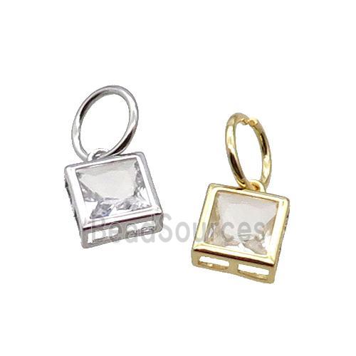 Copper Square Pendant Pave Clear Crystal Mixed