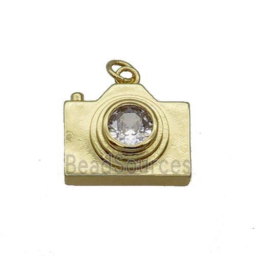 Copper Camera Pendant Pave Zircon Gold Plated