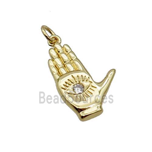 Copper Hand Eye Pendant Pave Zircon Gold Plated