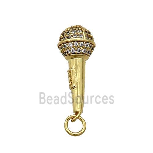 Copper Microphone Pendant Pave Zircon Gold Plated