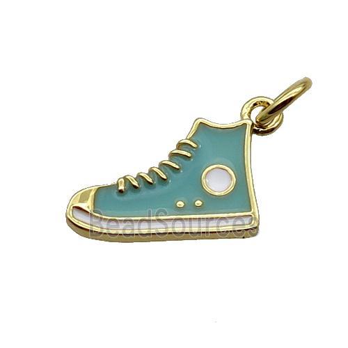 Copper Shoes Pendant Teal Enamel Gold Plated