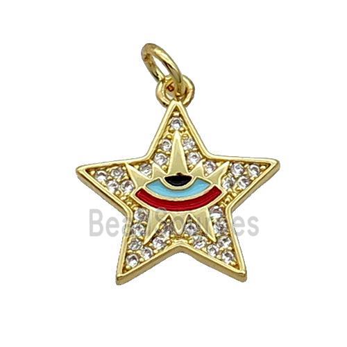 Copper Star Pendant Pave Zircon Enamel Eye Gold Plated