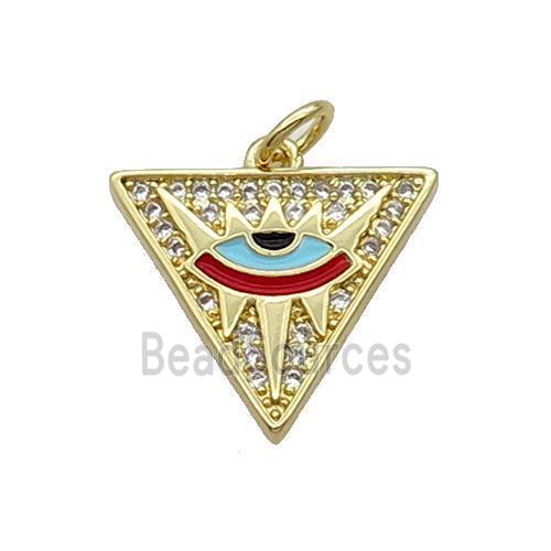 Copper Triangle Pendant Pave Zircon Enamel Eye Gold Plated