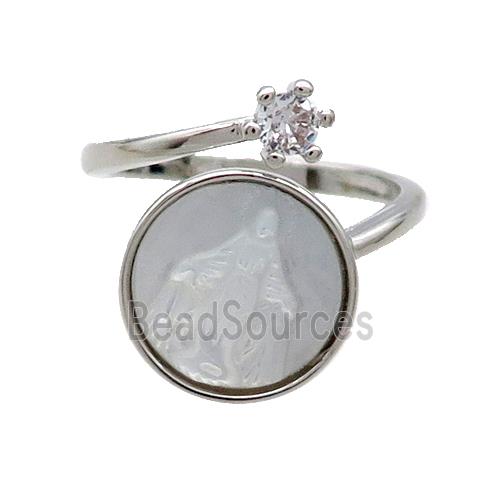 Copper Ring Pave Zircon Jesus MOP Shell Platinum Plated