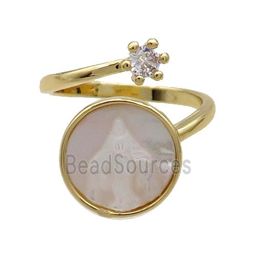 Copper Ring Pave Zircon Jesus MOP Shell Gold Plated