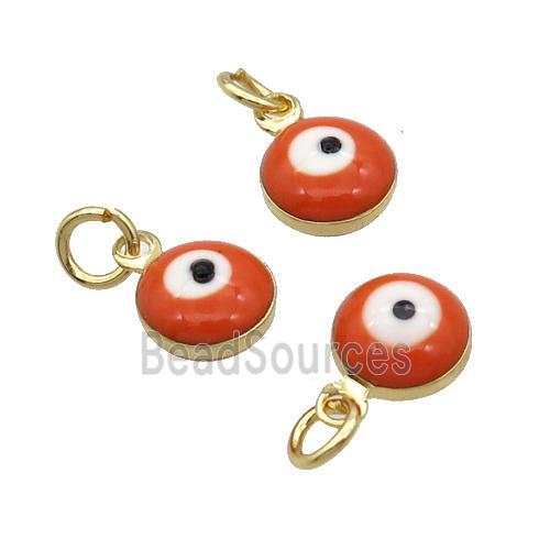 Copper Evil Eye Pendant Orange Enamel 18K Gold Plated