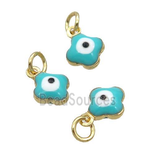 Copper Clover Pendant Green Enamel Eye 18K Gold Plated