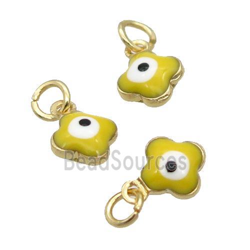 Copper Clover Pendant Yellow Enamel Eye 18K Gold Plated