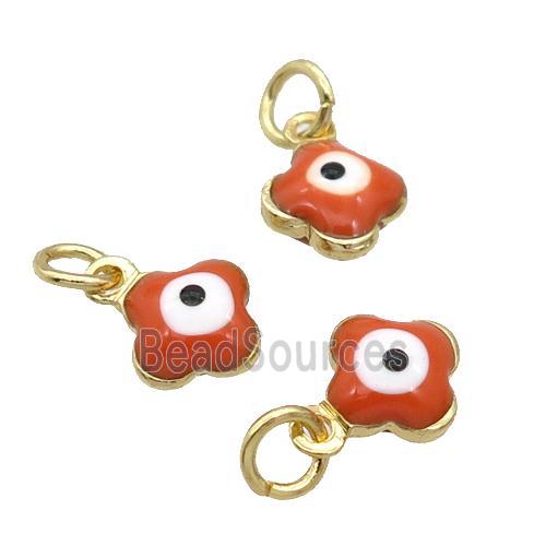 Copper Clover Pendant Orange Enamel Eye 18K Gold Plated