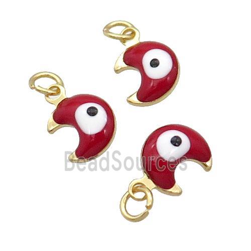 Copper Moon Pendant Red Enamel Eye 18K Gold Plated