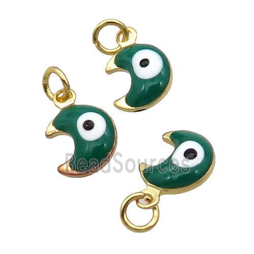 Copper Moon Pendant Deepgreen Enamel Eye 18K Gold Plated