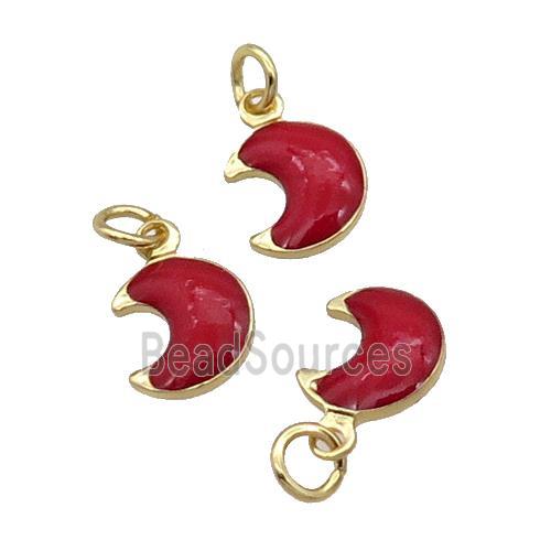 Copper Moon Pendant Red Enamel 18K Gold Plated