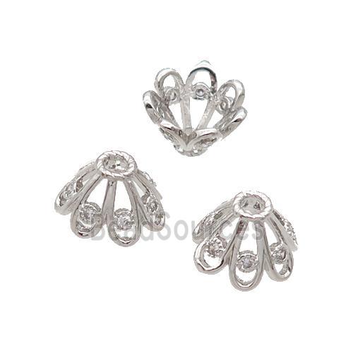 Copper Beads Cap Pave Zircon Unfade Platinum Plated