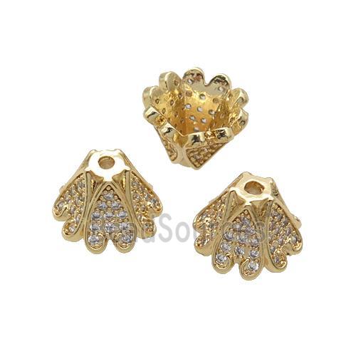 Copper Beads Cap Pave Zircon Unfade 18K Gold Plated