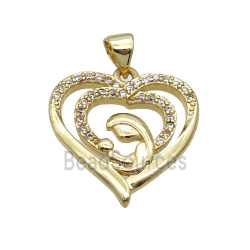 Copper Heart Pendant Baby Mom Pave Zircon Unfade 18K Gold Plated