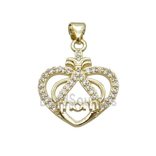 Copper Heart Pendant Pave Zircon Mom Unfade 18K Gold Plated