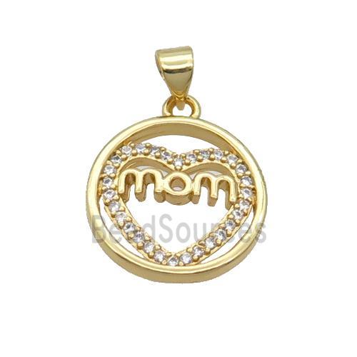 Copper Circle Heart Pendant Pave Zircon Mom Unfade 18K Gold Plated