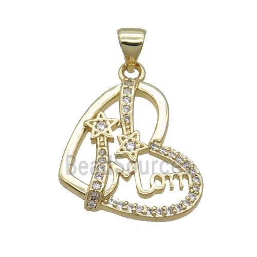 Copper Heart Pendant Pave Zircon Mom Unfade 18K Gold Plated