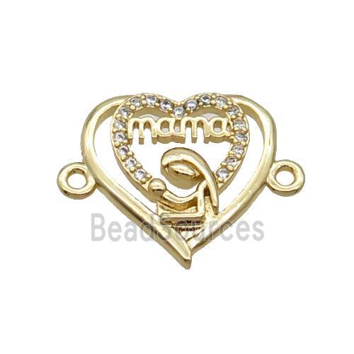 Copper Heart Connector Pave Zircon Mama Unfade 18K Gold Plated