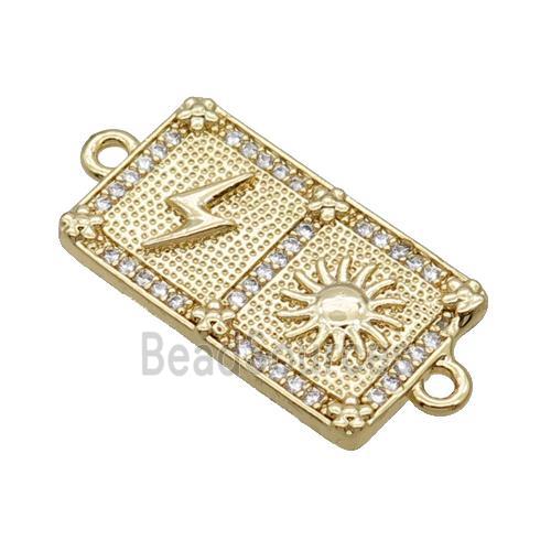 Copper Rectangle Connector Pave Zircon Sun Lightning Unfade 18K Gold Plated