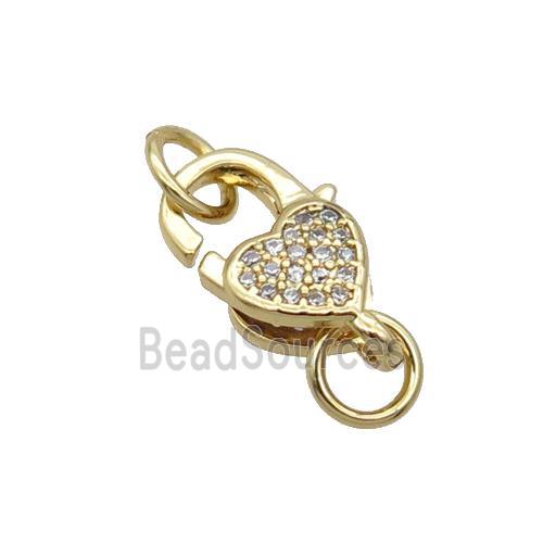 Copper Lobster Clasp Pave Zircon Heart Unfade 18K Gold Plated