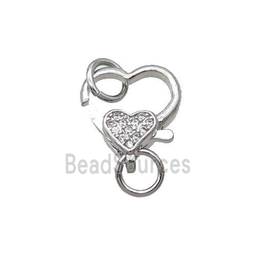 Copper Lobster Clasp Pave Zircon Heart Unfade Platinum Plated